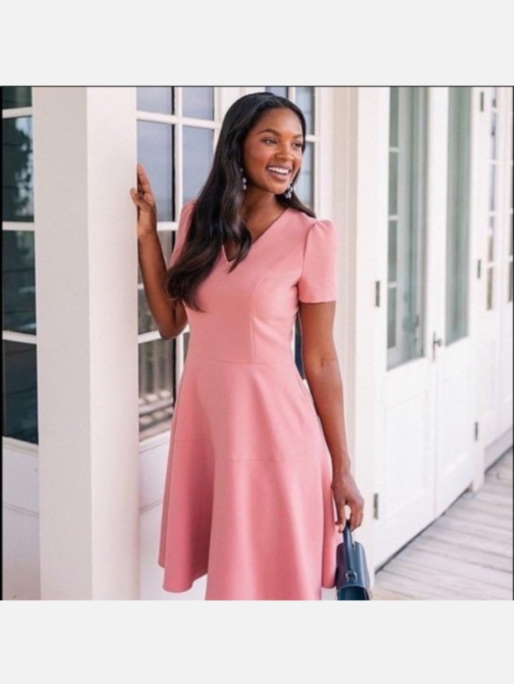 Gal Meets Glam Midi Dress with Flutter Short Sleeves in Blush Pink